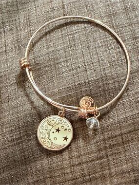 Alex and Ani Rose Gold 'Love You to the Moon and Back' Charm Bangle with Crystal